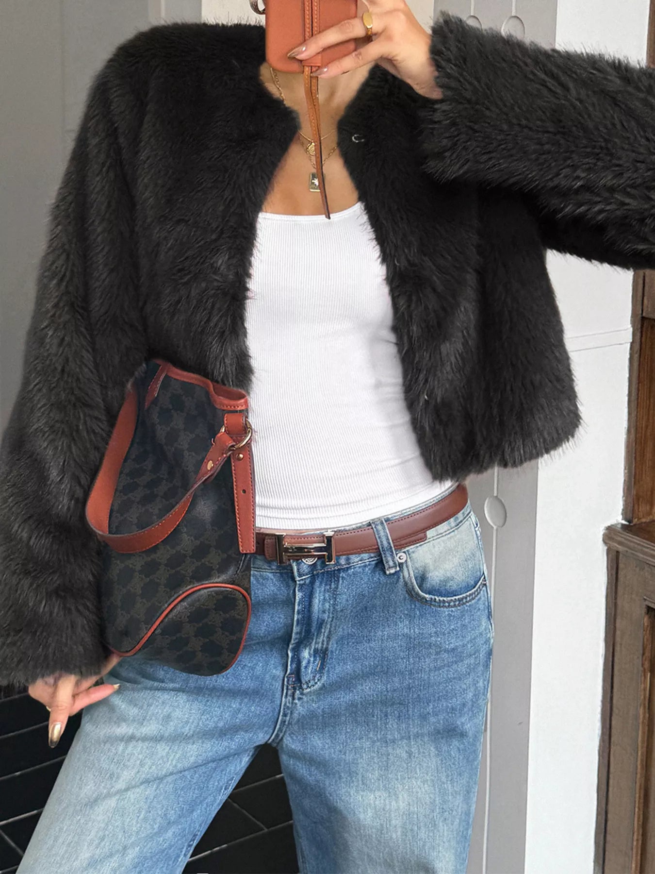 Faux Fur Cropped Outerwear OutfitFlow