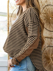 Stripe Thermal Knit Drop Shoulder Casual Top OutfitFlow