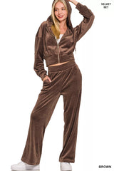 Zenana Velvet Zip Up Hoodie and Pants Set OutfitFlow
