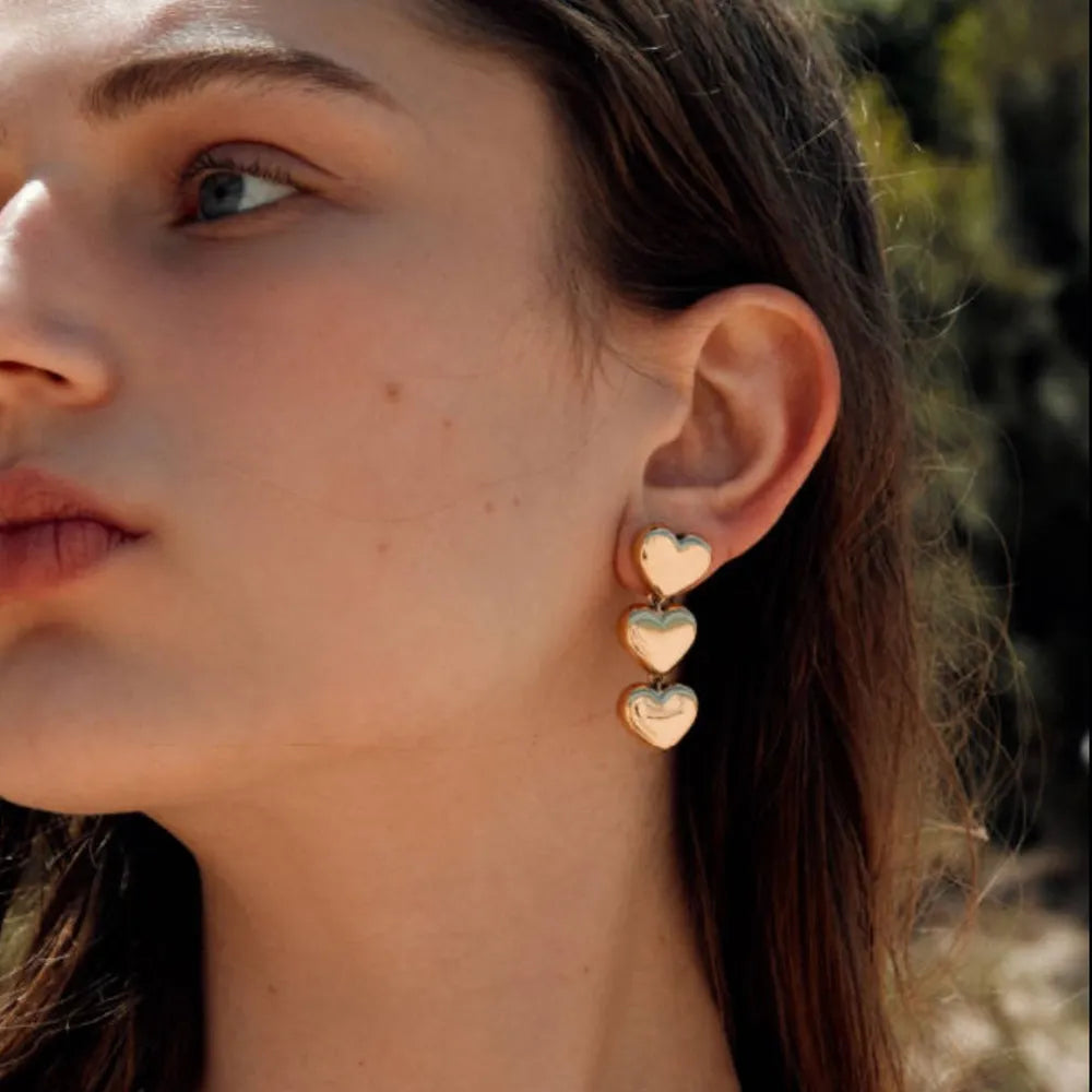 Stainless Steel Heart Earrings Gold One Size OutfitFlow