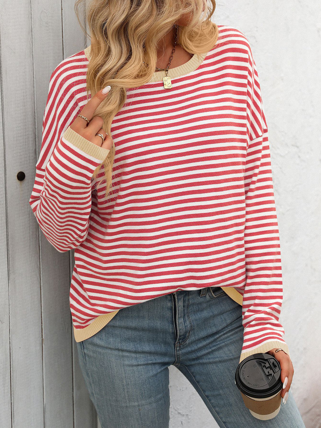 Outfit Flow - Mandy Striped Round Neck Long Sleeve Sweater