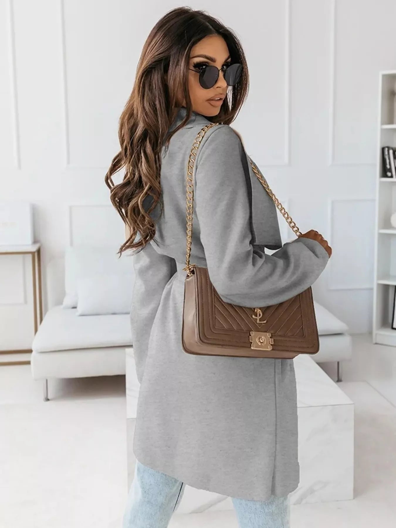 Tie Waist Long Sleeve Outerwear OutfitFlow