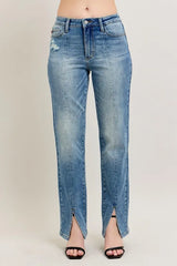 Judy Blue Full Size High Waist Vintage Wash Front Seam & Slit Straight Plus Size OutfitFlow