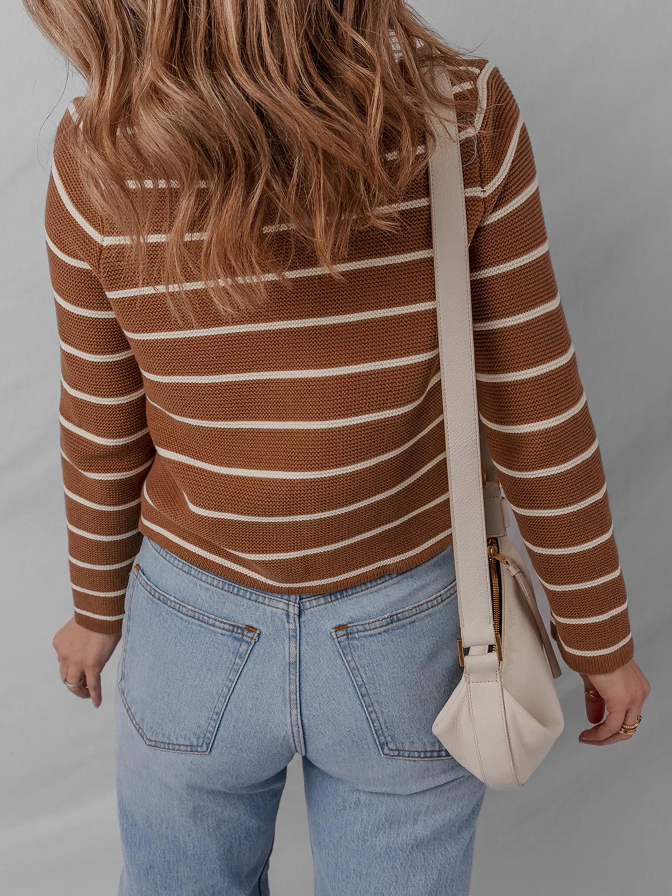 Tie Front Striped Knit V Neck Cardigan OutfitFlow