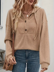 Button-Front Drawstring Hoodie OutfitFlow