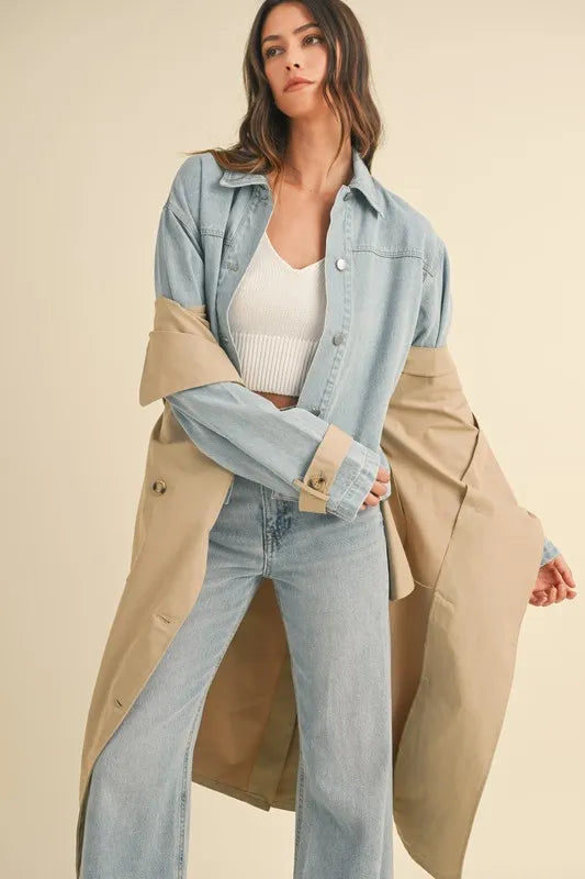 MABLE Layered Look Trench Coat With Denim Jacket Trendsi