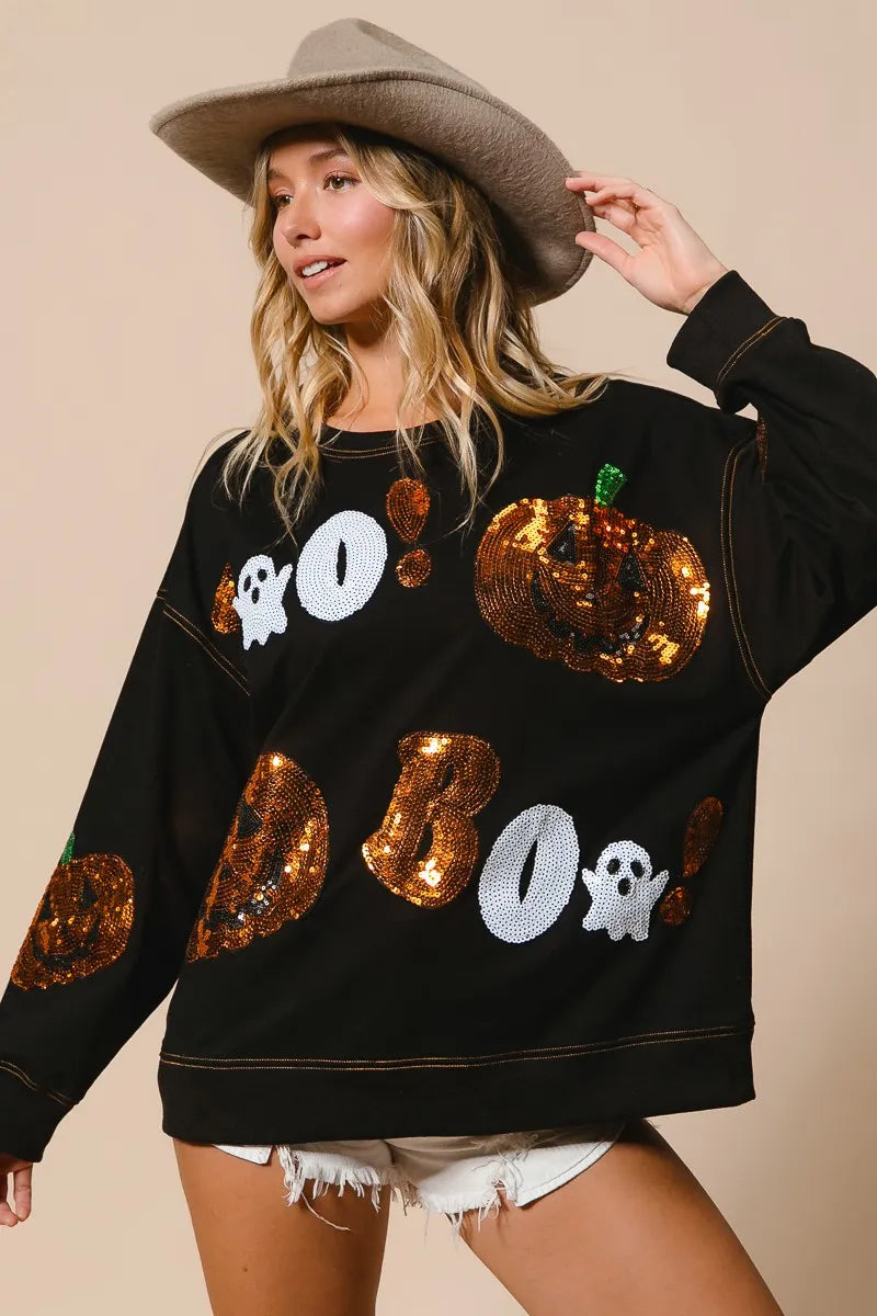 BiBi Halloween Theme Sequin Embroideries Sweatshirt Trendsi