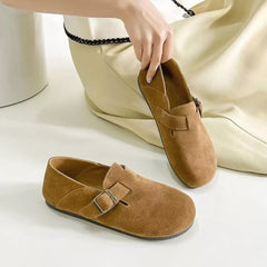 Round Toe Buckle Slip-Ons OutfitFlow