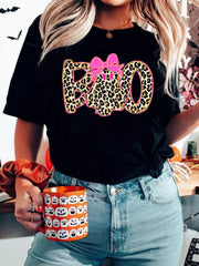 Halloween Ghost Boo Graphic Round Neck T Shirt Black OutfitFlow