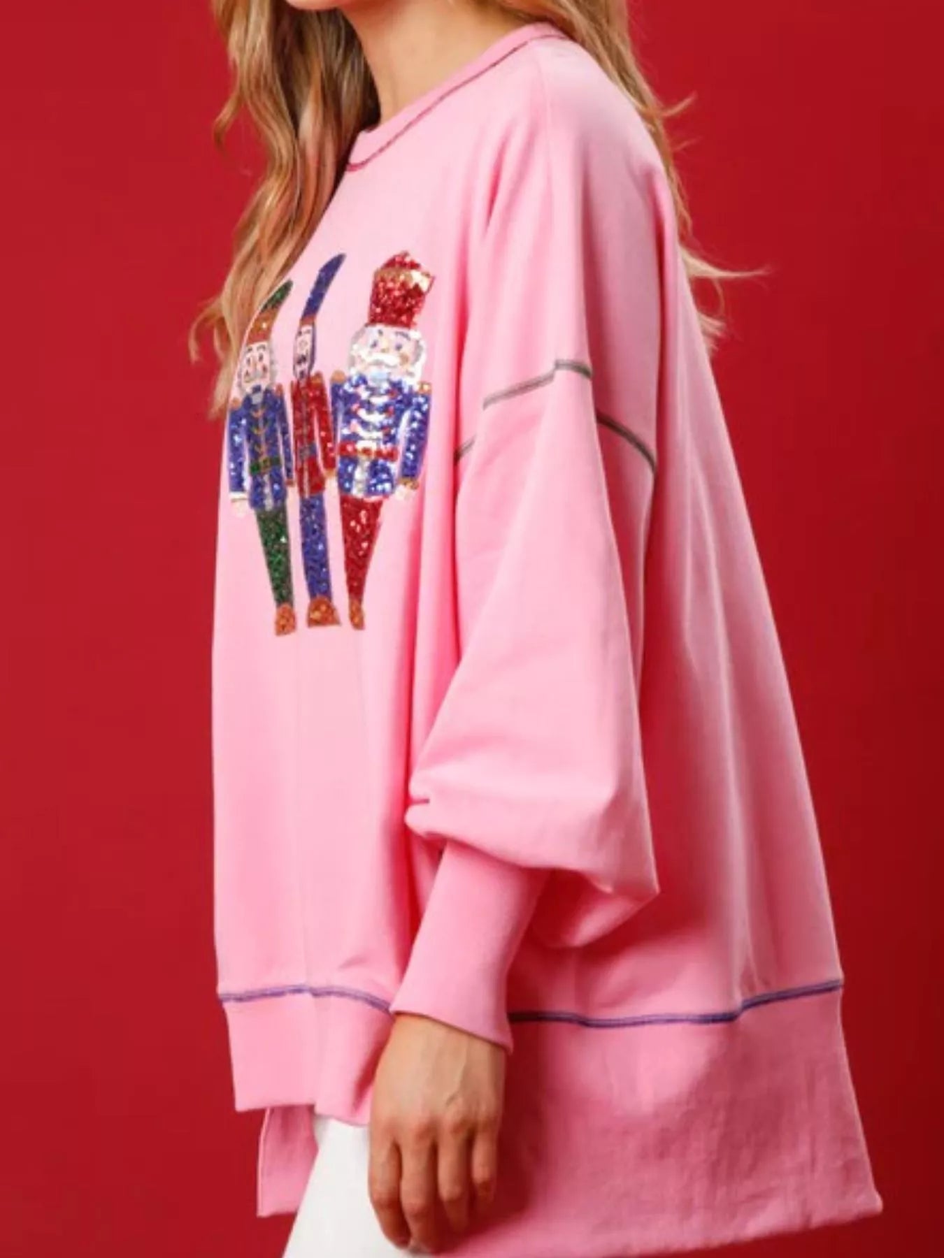 Christmas Nutcracker Sequin Round Neck Sweatshirt OutfitFlow