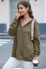 Outfit Flow - Exposed Seam V-Neck Drawstring Hoodie