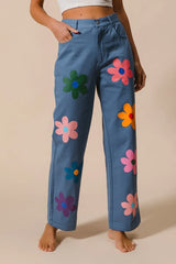 BiBi Flower Print Straight Legs Pants OutfitFlow