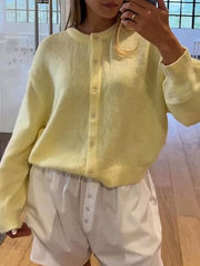 Button-Down Knit Cardigan Yellow OutfitFlow