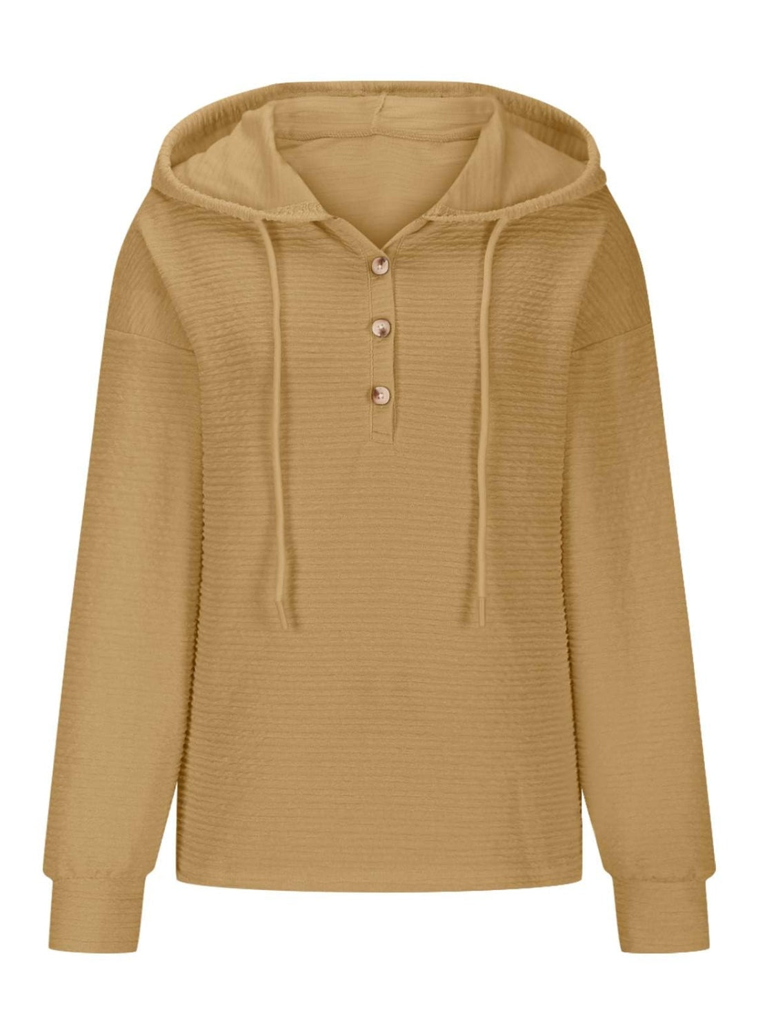 Outfit Flow - Drawstring Quarter Button Long Sleeve Hoodie