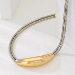 Two-Tone Alloy Curved Pendant Snake Chain Necklace OutfitFlow