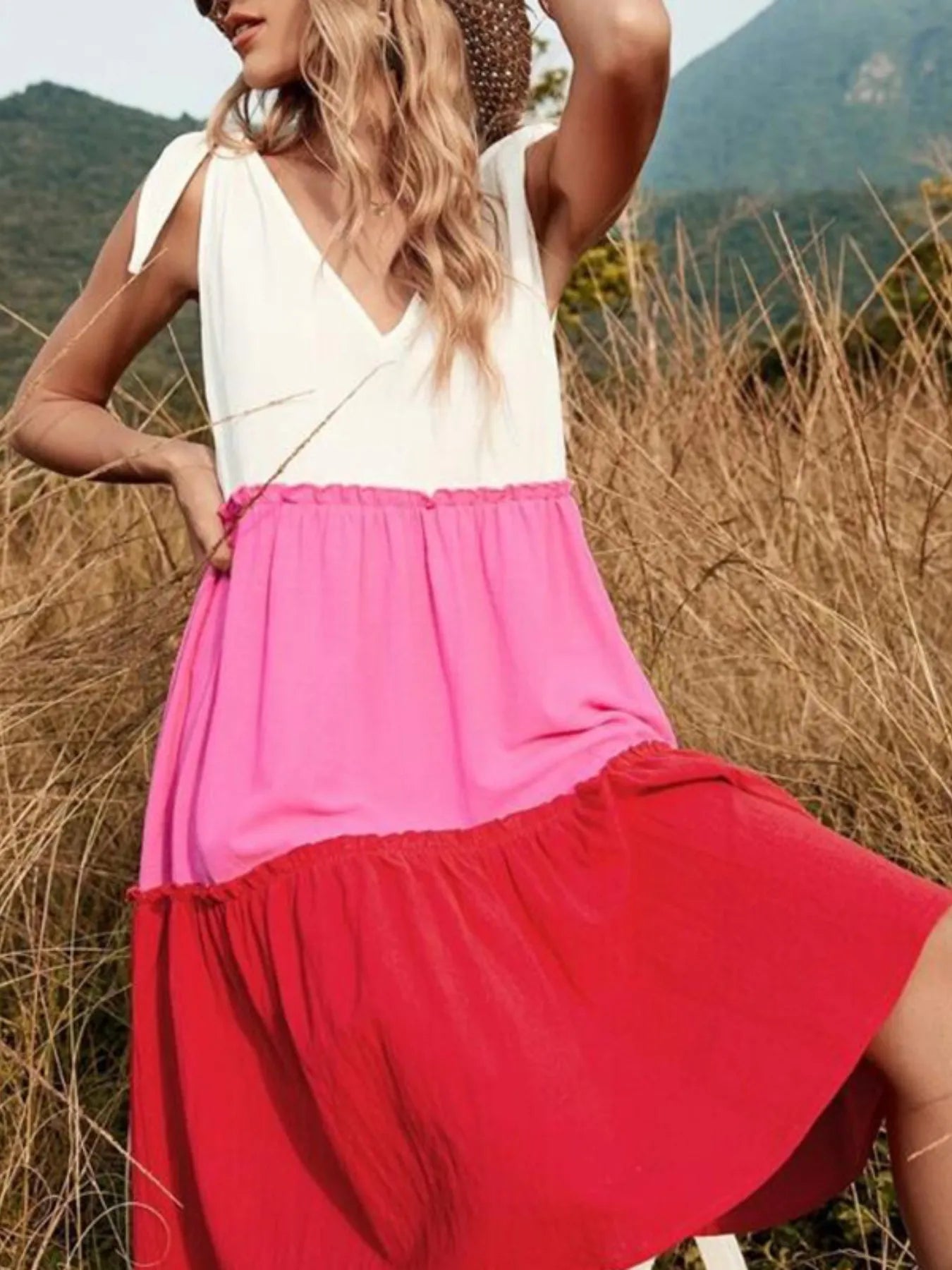 Colorblock Tiered Midi Tank Dress OutfitFlow
