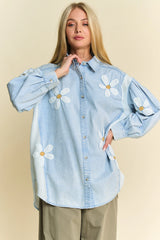 Davi & Dani Lightweight Washed Daisy Patch Waffle Knit Shirt OutfitFlow