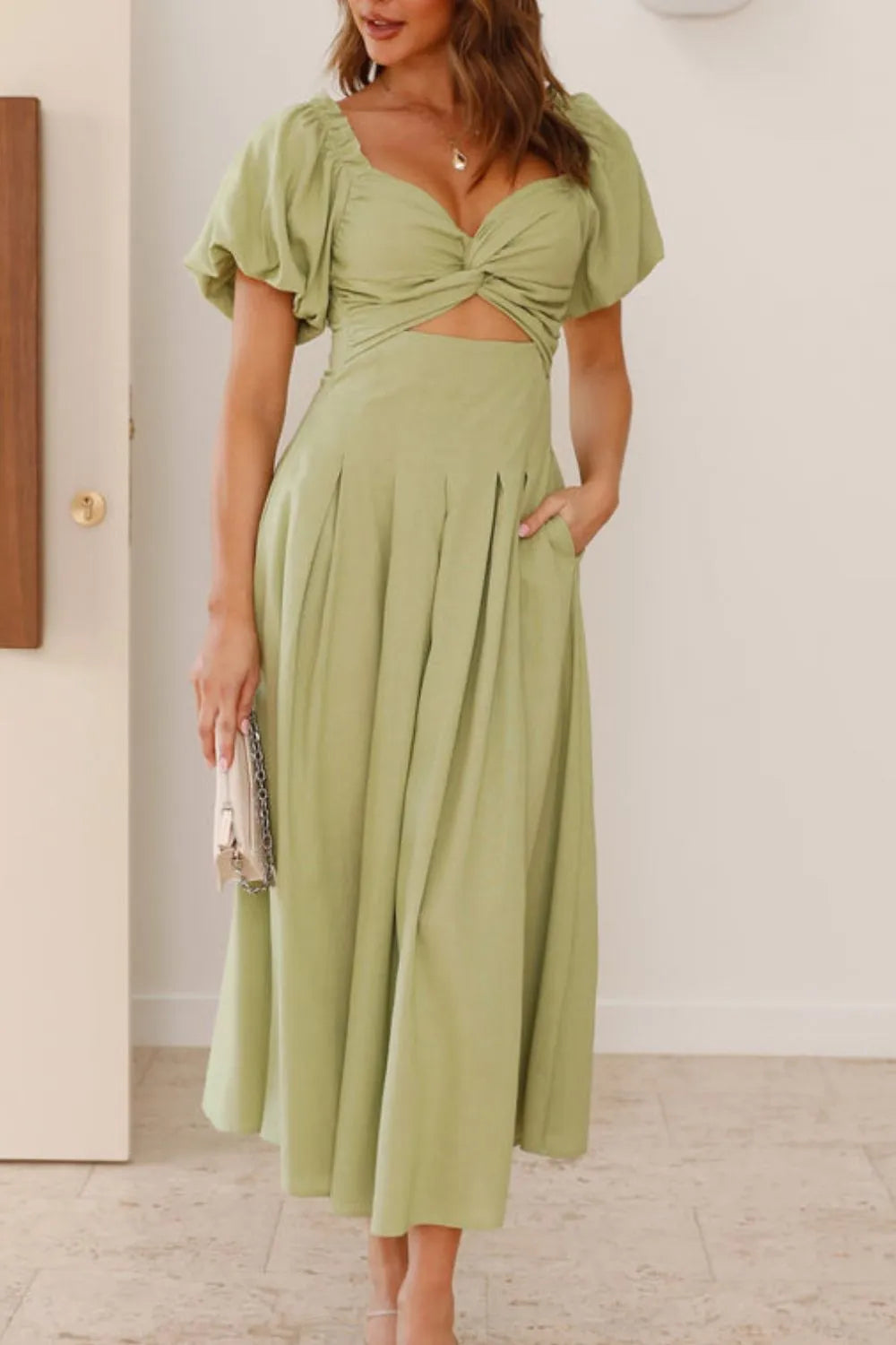Sweetheart Neck Puff Sleeve Dress OutfitFlow