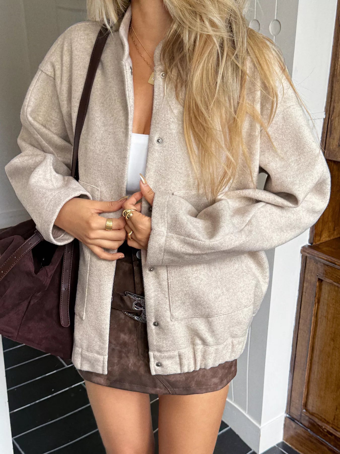 Snap Down Dropped Shoulder Jacket OutfitFlow