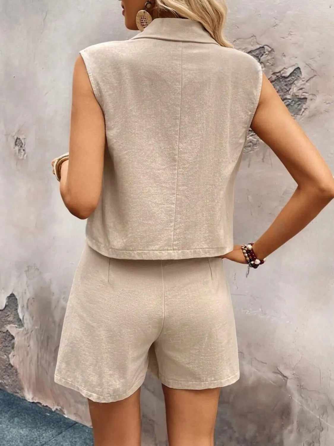 One Button Sleeveless Top and Shorts Set OutfitFlow