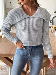 Cable-Knit Long Sleeve Sweater Gray Trendsi