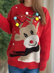 Outfit Flow - Reindeer Round Neck Long Sleeve Sweater