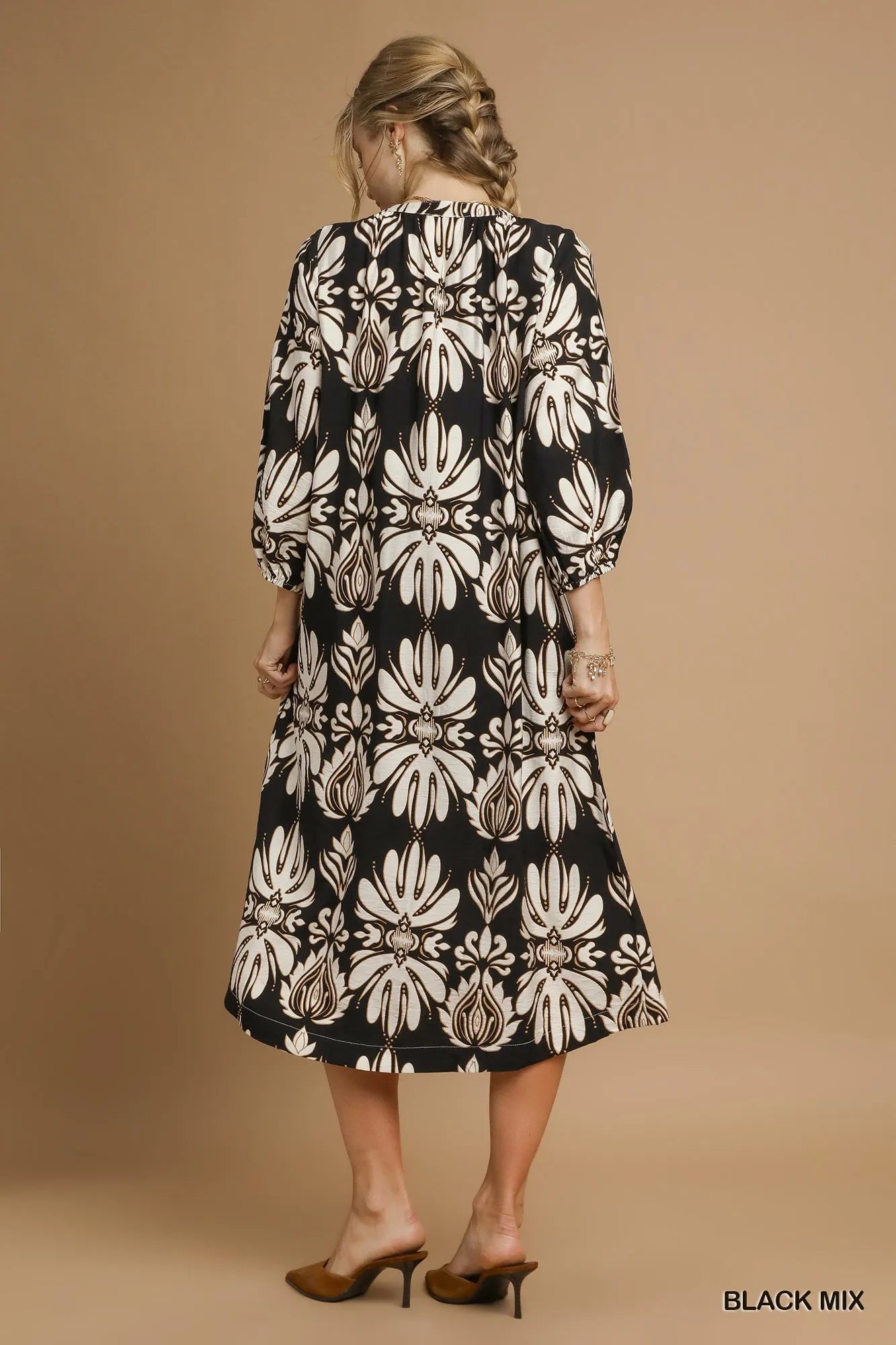 Umgee Mix Abstract Floral Print Midi Dress Trendsi