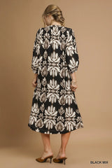 Umgee Mix Abstract Floral Print Midi Dress Trendsi