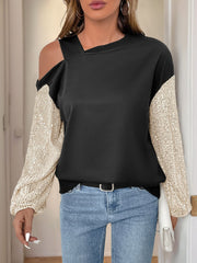 Outfit Flow - Perfee Sequin Asymmetrical Neck Long Sleeve Sweatshirt