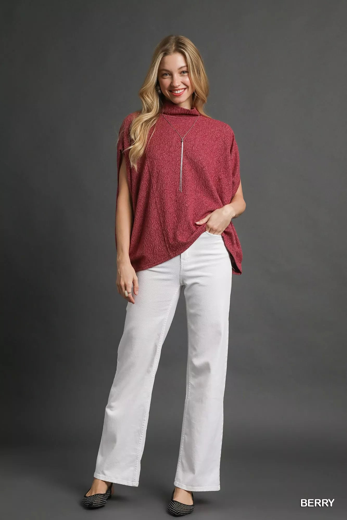 Umgee Textured Mock Neck Relaxed Top OutfitFlow