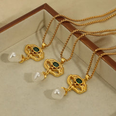 Freshwater Pearl Titanium Steel Geometric Necklace OutfitFlow