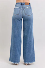 Judy Blue Full Size Raw Hem Wide Leg Jeans Plus Size OutfitFlow