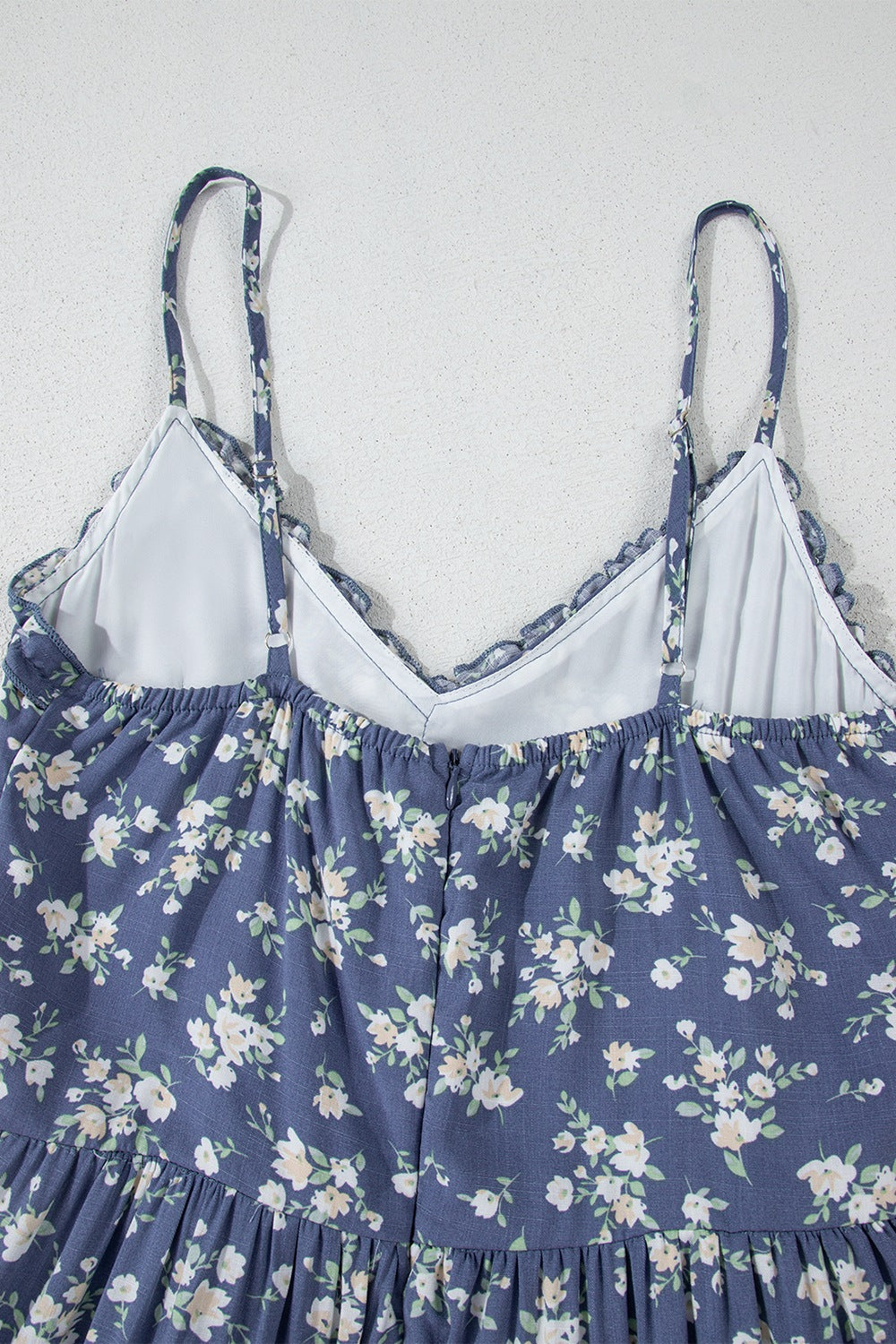 Floral Spaghetti Strap Frilled V Neck Tiered Midi Dress OutfitFlow