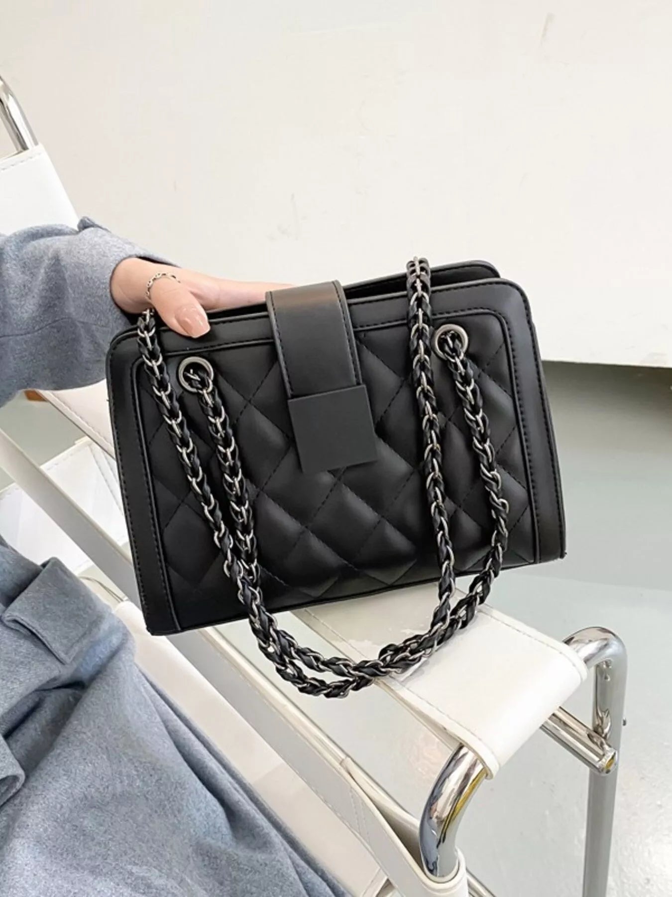 Quilted Chain Strap Shoulder Bag OutfitFlow