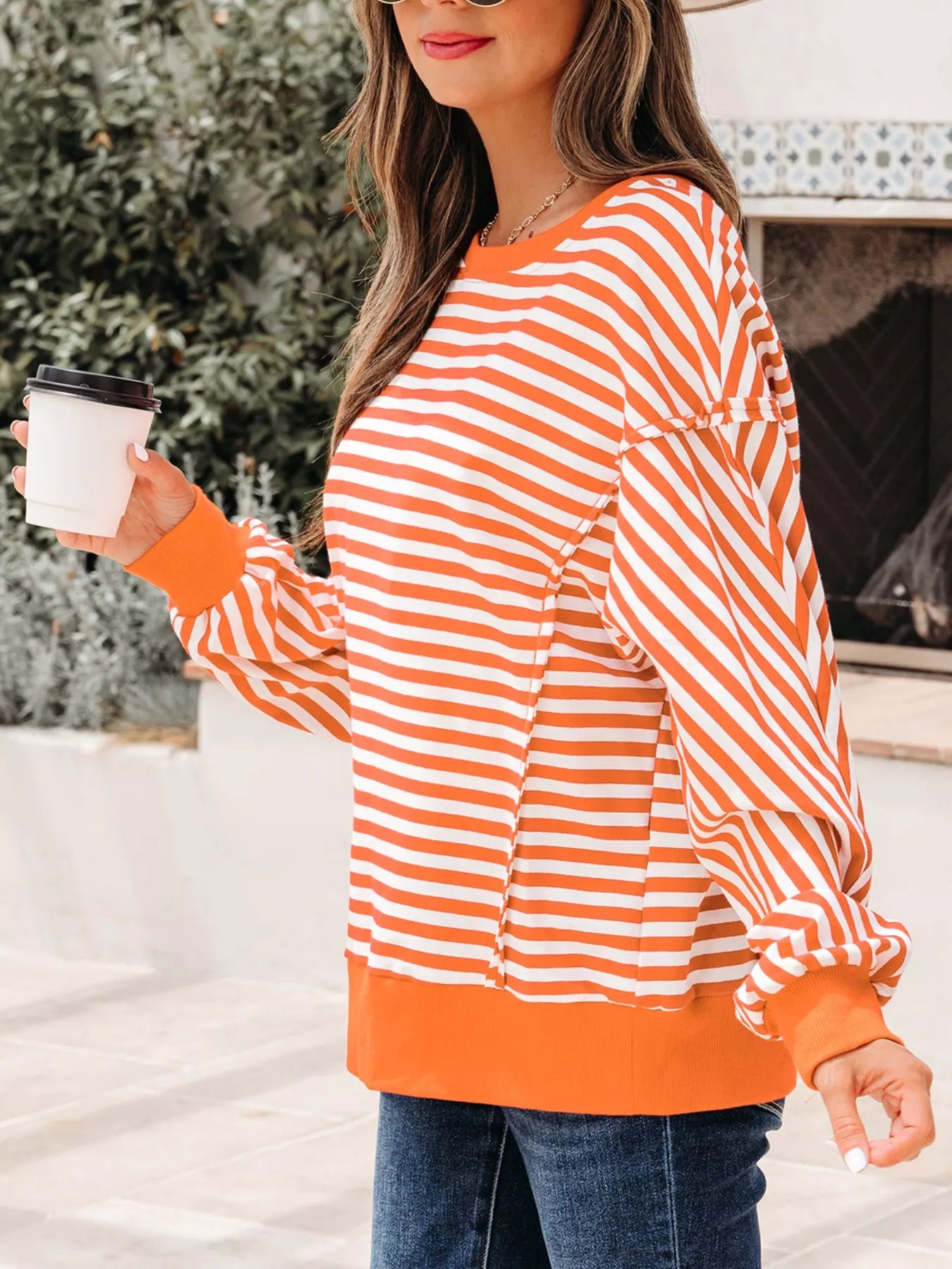 Striped Long Sleeve Casual Sweatshirt OutfitFlow