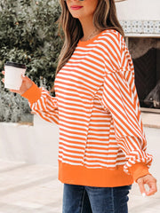 Striped Long Sleeve Casual Sweatshirt OutfitFlow