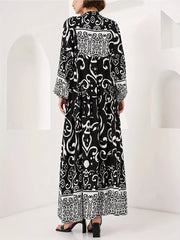 Printed Notched Balloon Sleeve Maxi Dress OutfitFlow
