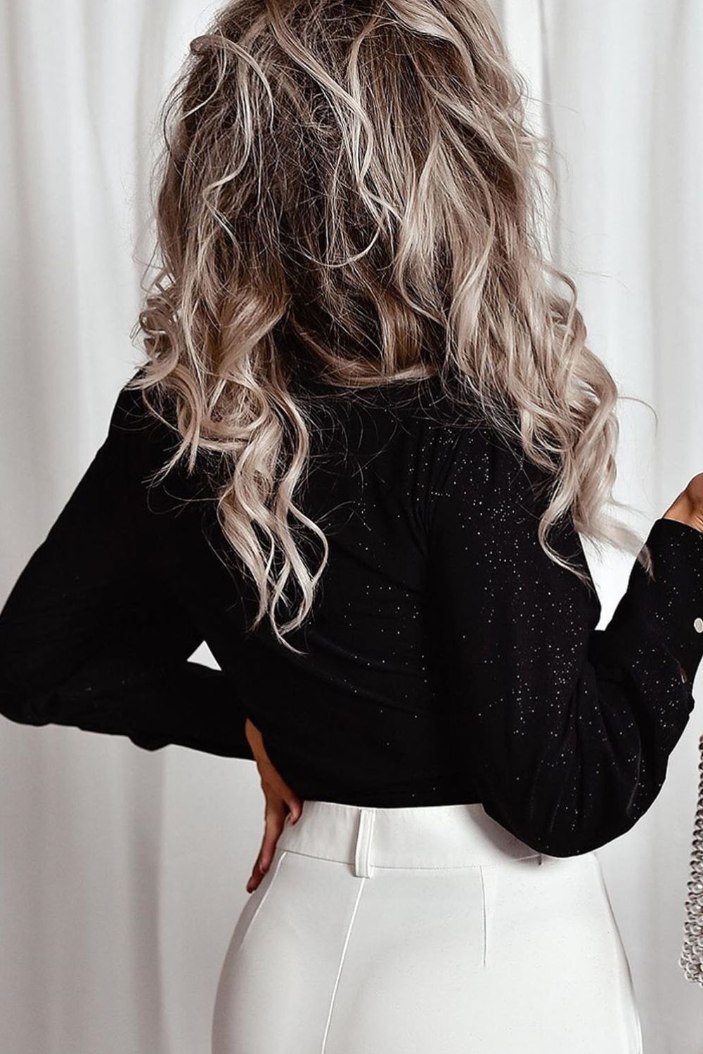 Outfit Flow - Glitter Surplice Long Sleeve Blouse