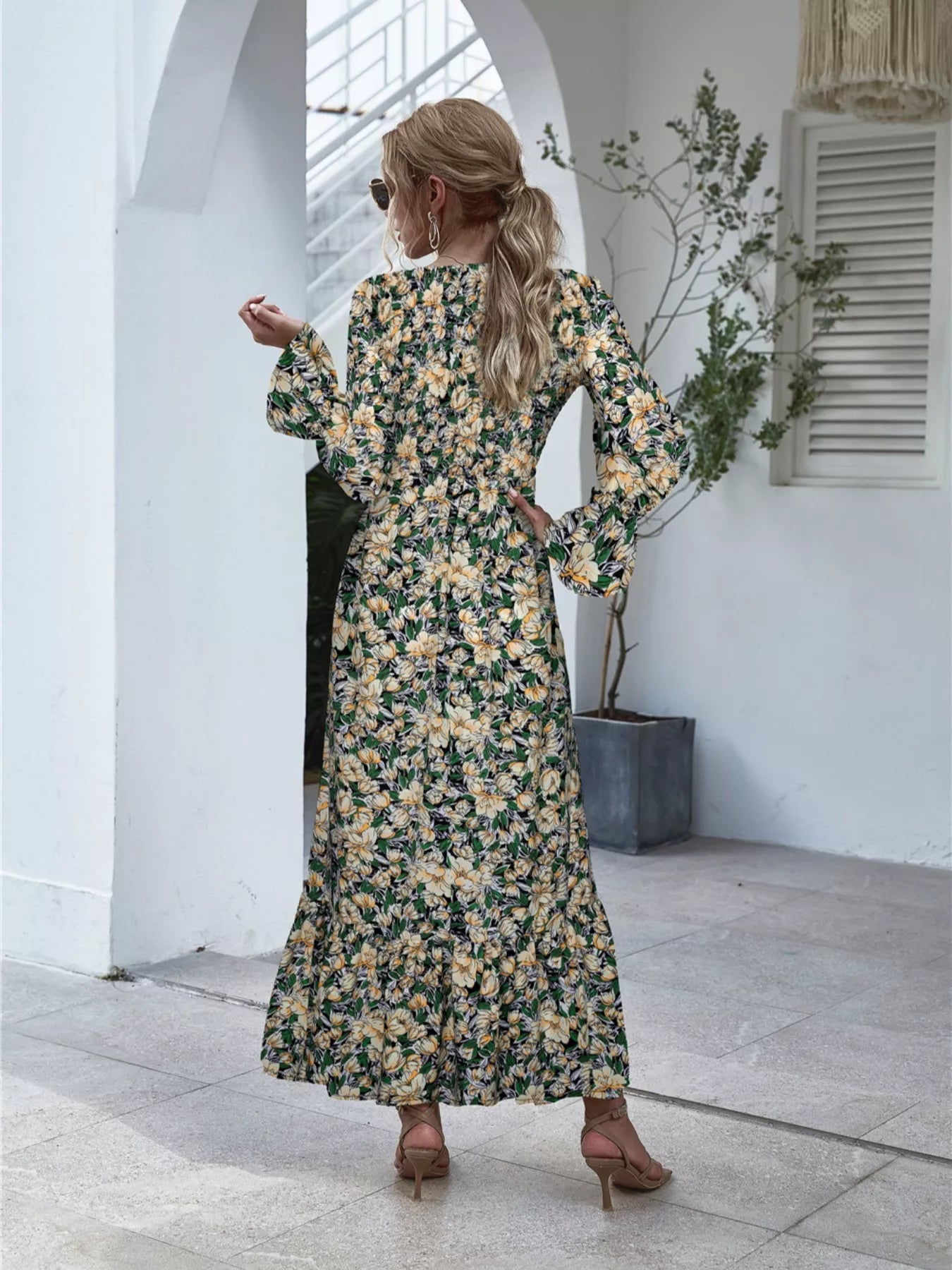 Floral Flounce Sleeve Maxi Dress OutfitFlow