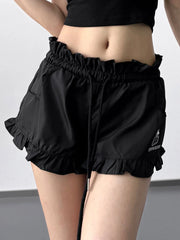 Ruffle Hem Drawstring Shorts OutfitFlow