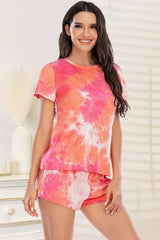 Outfit Flow - Tie-Dye Round Neck Short Sleeve Top and Shorts Lounge Set