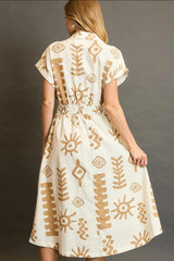 Umgee Full Size Abstract Print Elastic Waist Midi Dress Plus Size OutfitFlow