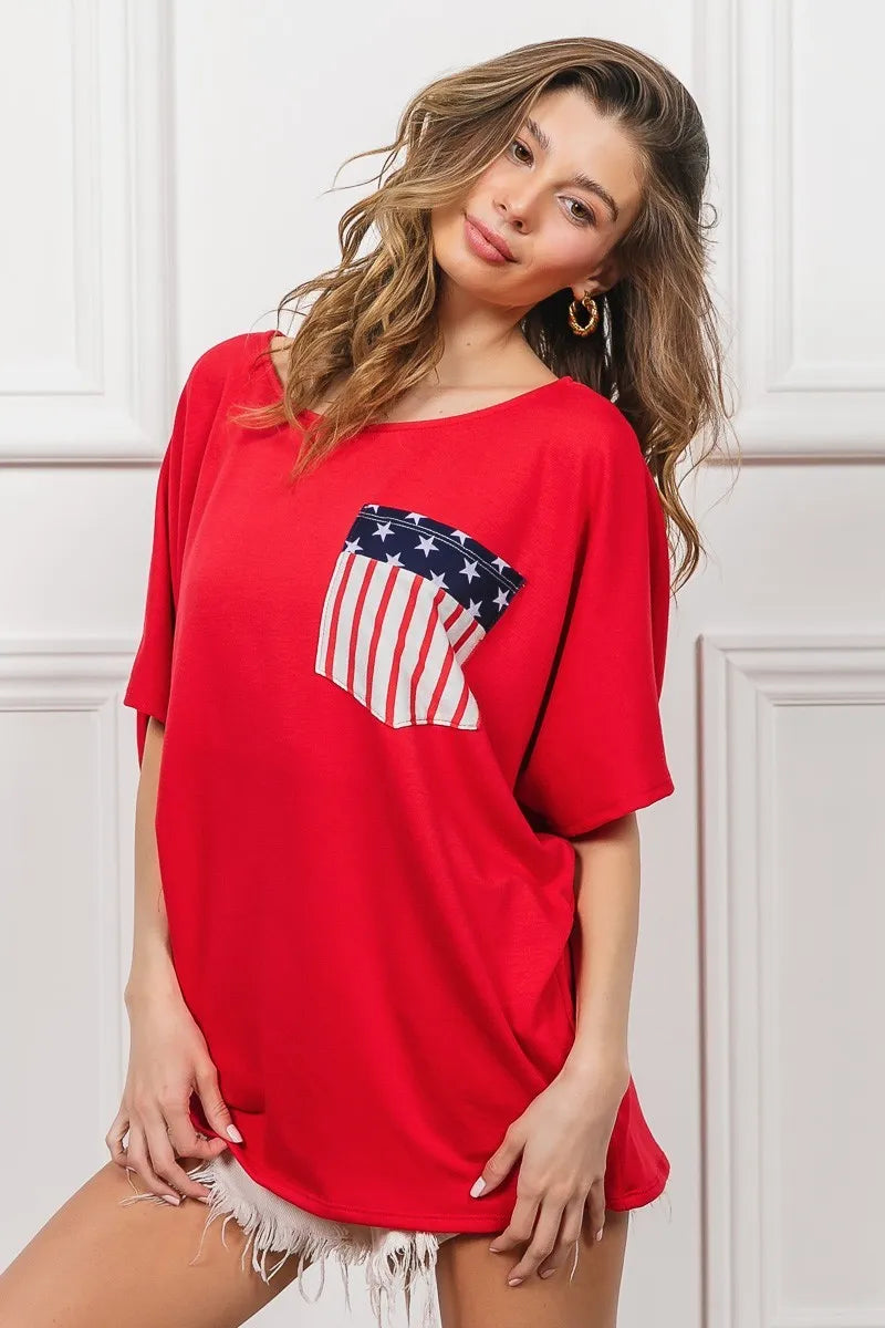 BiBi French Terry With Front Pocket Dolman Sleeves Top OutfitFlow