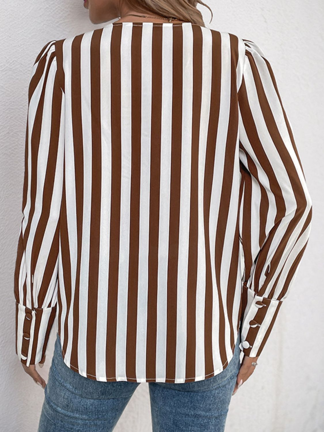 Outfit Flow - Perfee Striped Round Neck Long Sleeve Blouse