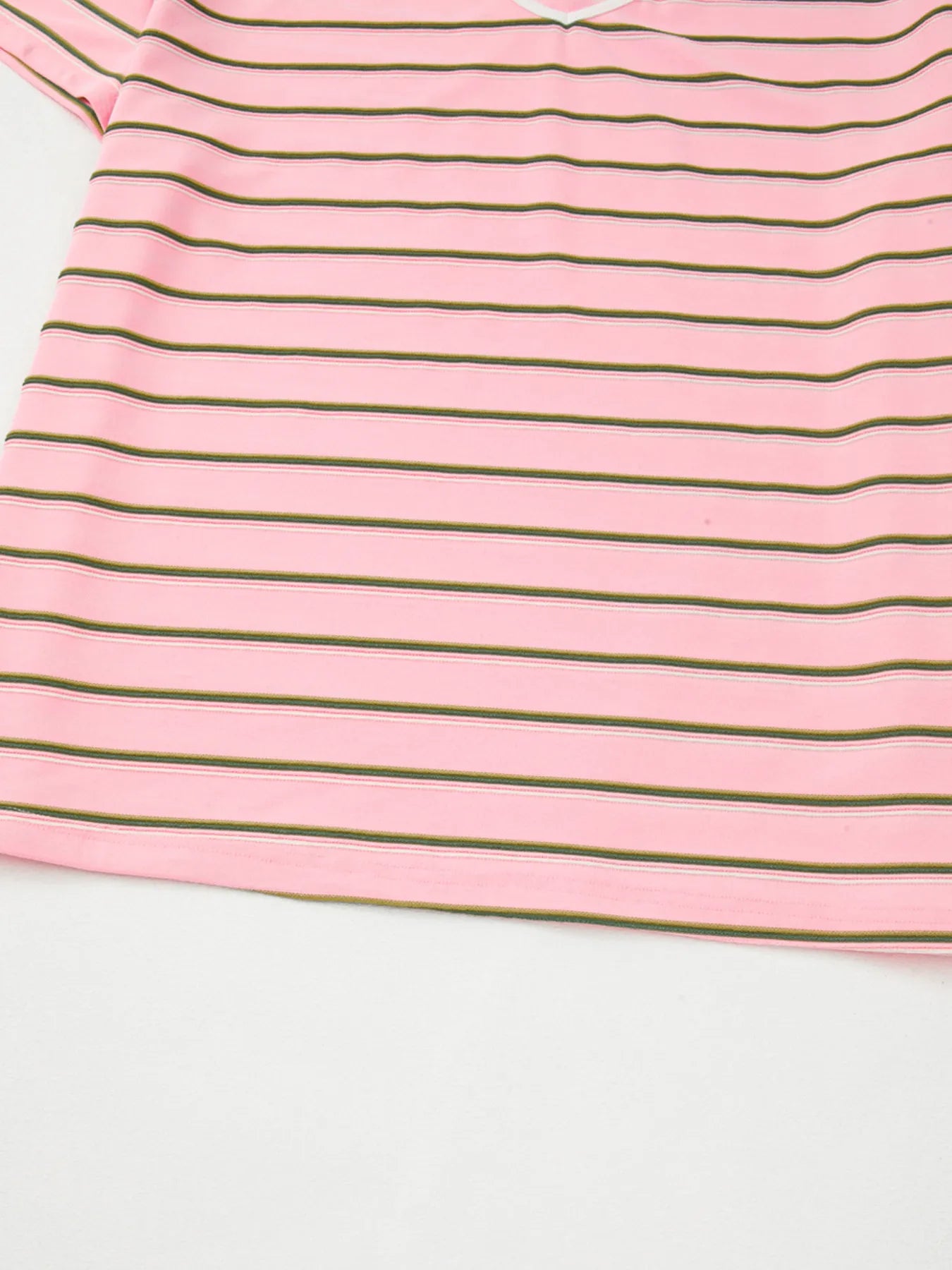 Striped Casual V-Neck T-Shirt OutfitFlow