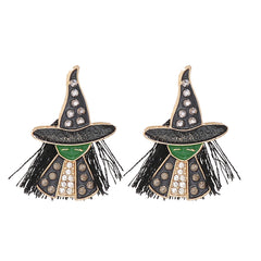 Witch Rhinestone Alloy Earrings Black One Size OutfitFlow
