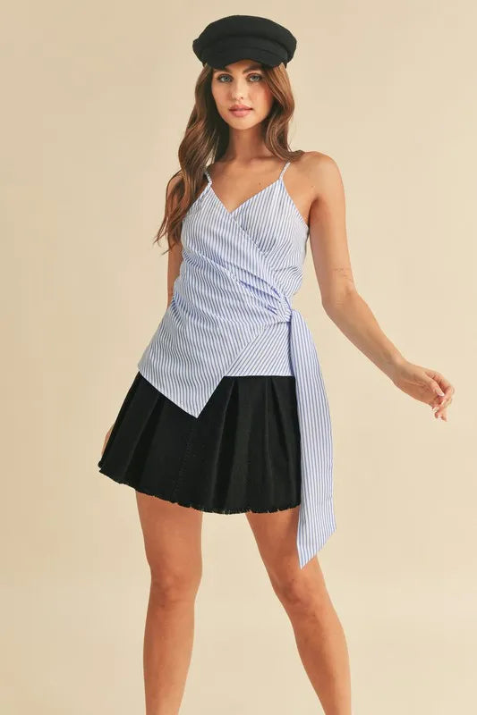 Aemi + Co Side Knotted Surplice Striped Cami OutfitFlow