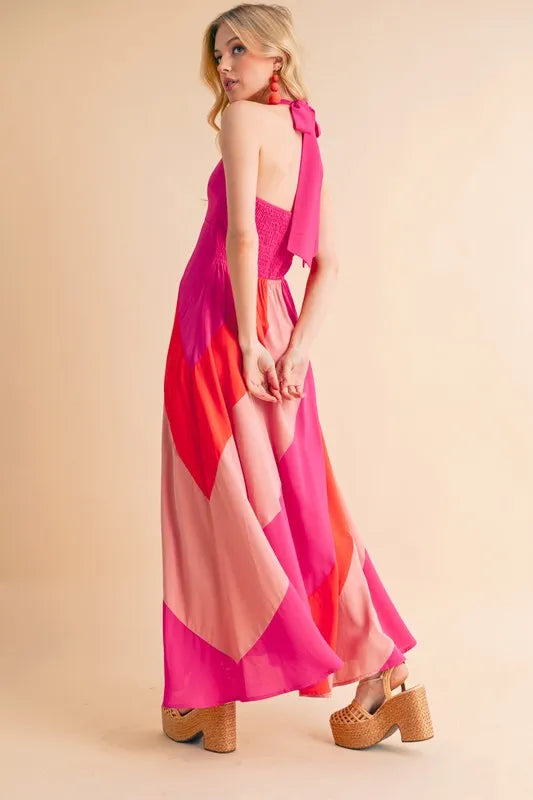 Color Block Sleeveless Maxi Dress OutfitFlow