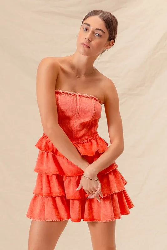 SO ME Strapless Ruffle Layered Game Day Cheer Up Dress OutfitFlow