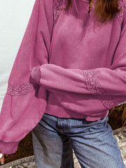 Lace Trim Long Sleeve Sweatshirt OutfitFlow